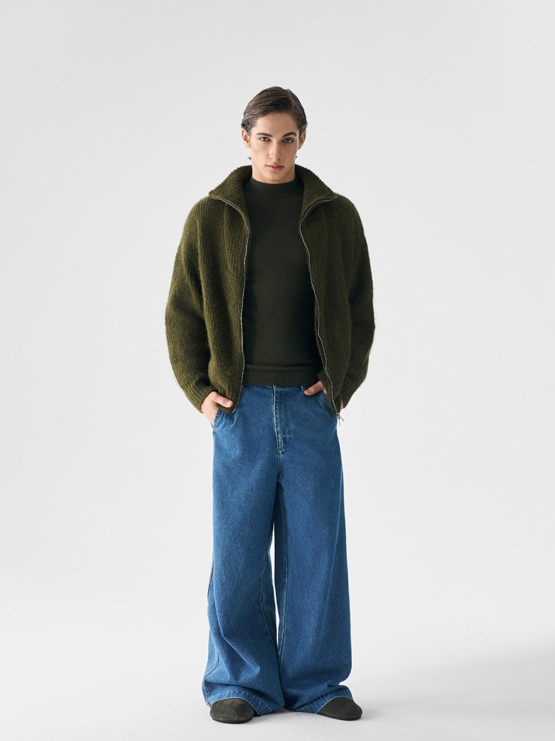 Wool Blend Zip Cardigan