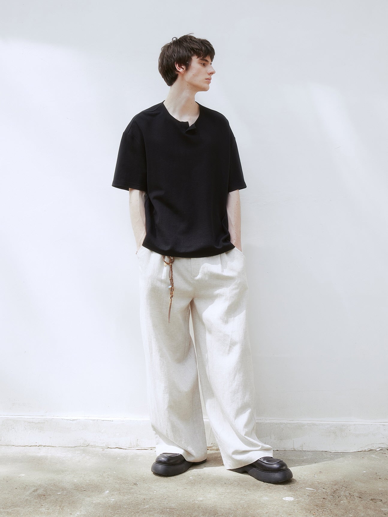 Draped Linen Blend Pants