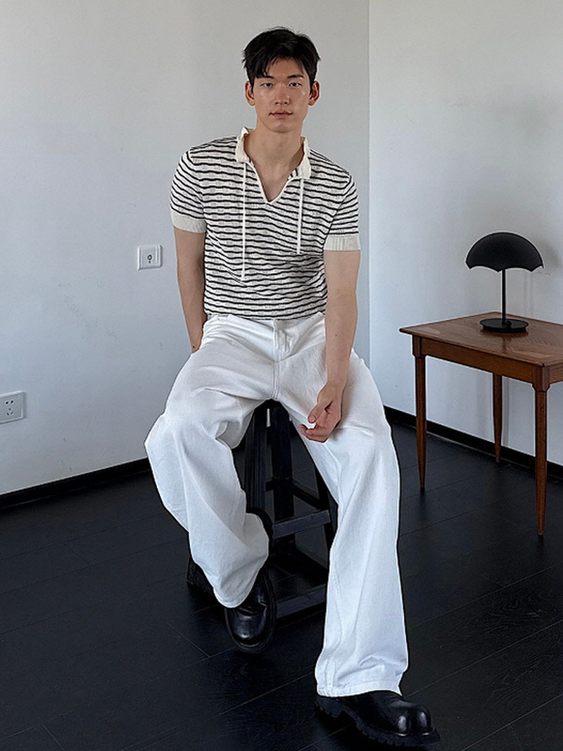 White Stripe Tencel Knit Top