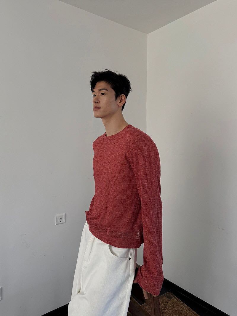 Dark Red Cut-Out Knit Cover-Up