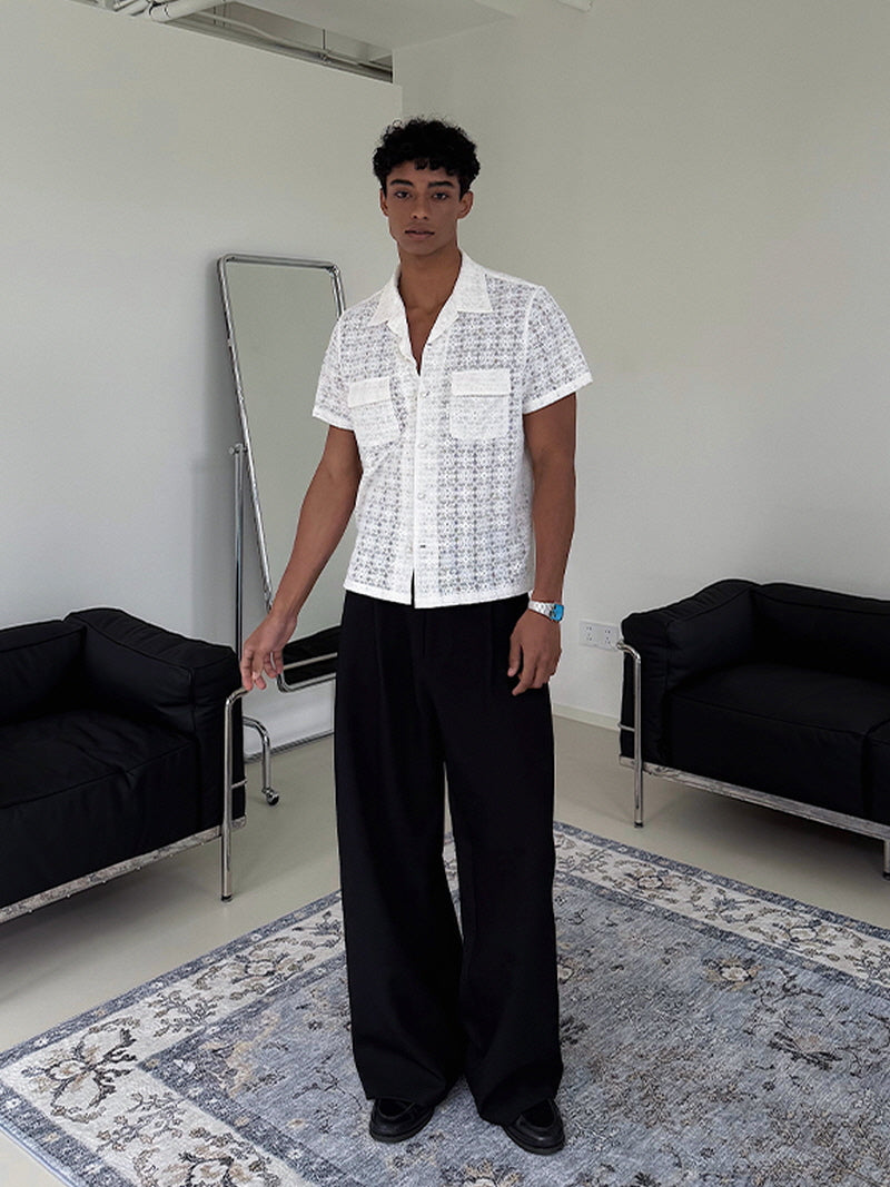 White Lace Cuban Collar Shirt