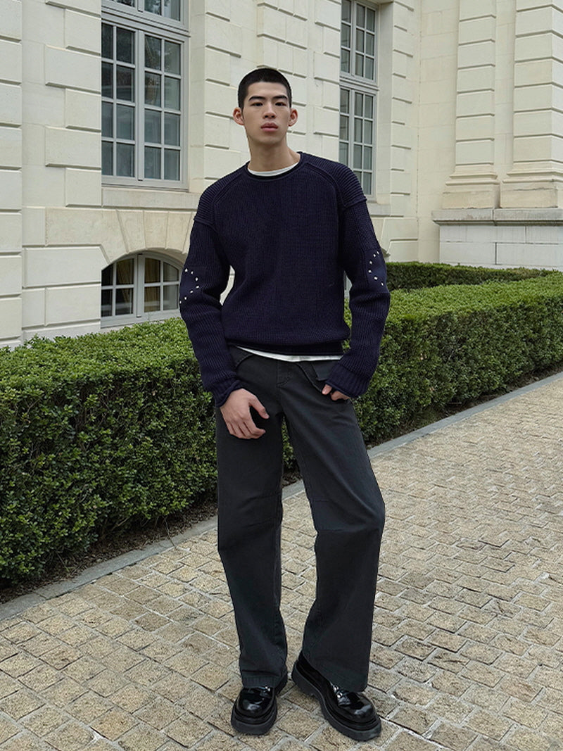 Navy Honeycomb Jacquard Sweater