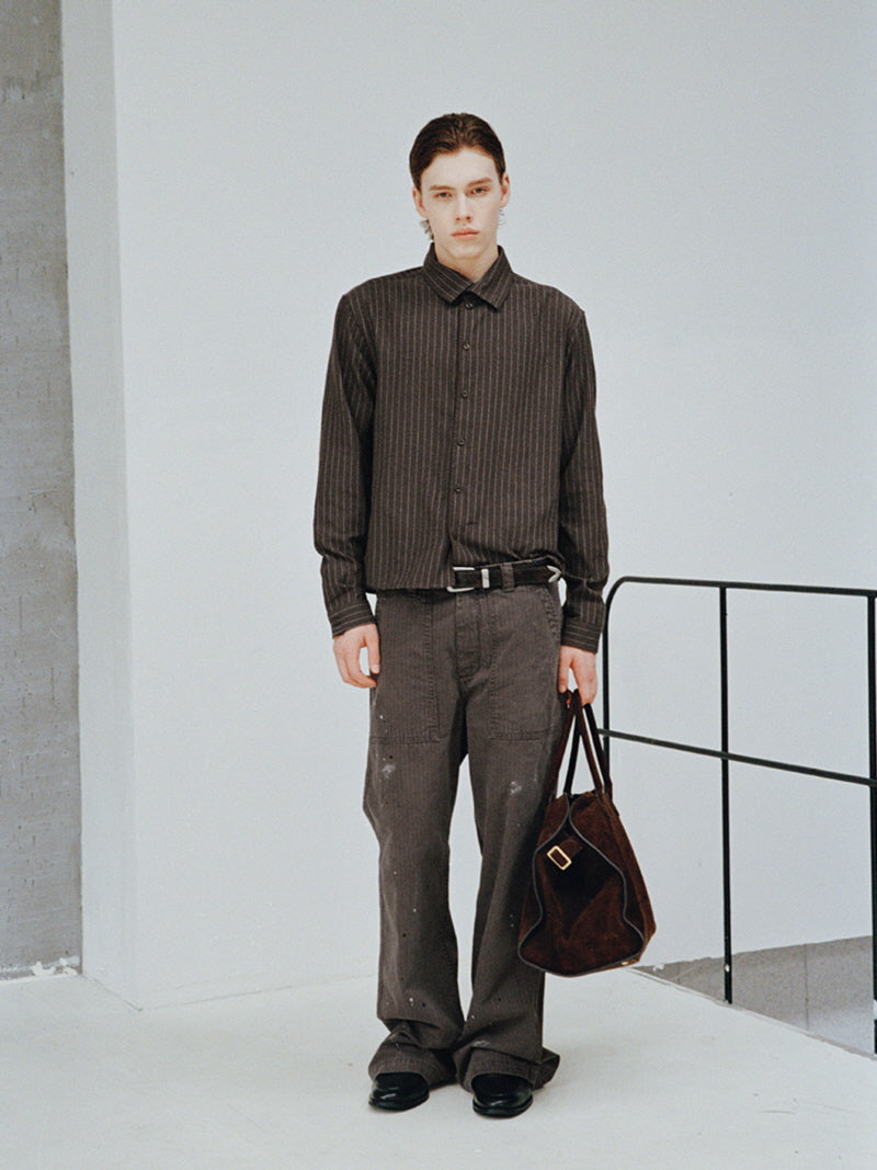 Striped Linen Blend Drape Shirt