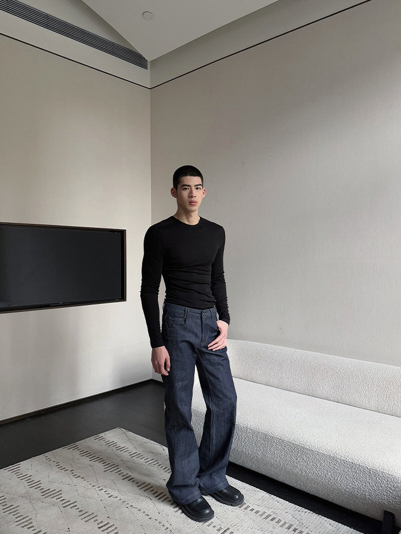 Blue Raw Fabric Fit Jeans