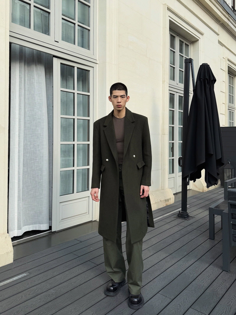 Ami Green Pearl Button Coat