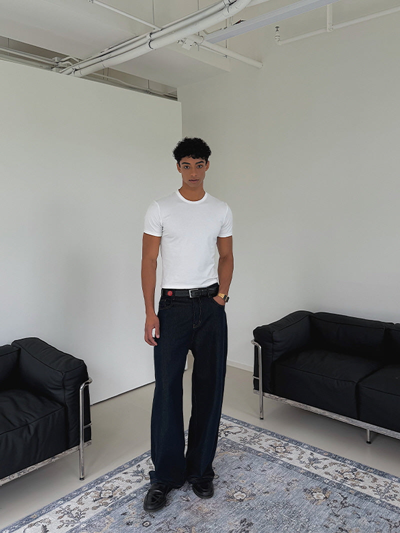 Black Gold Thread Straight-Leg Jeans
