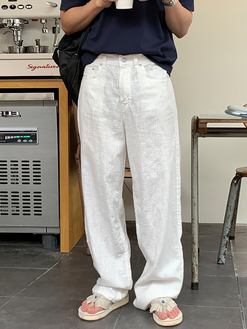 Linen Wide-Leg Slacks