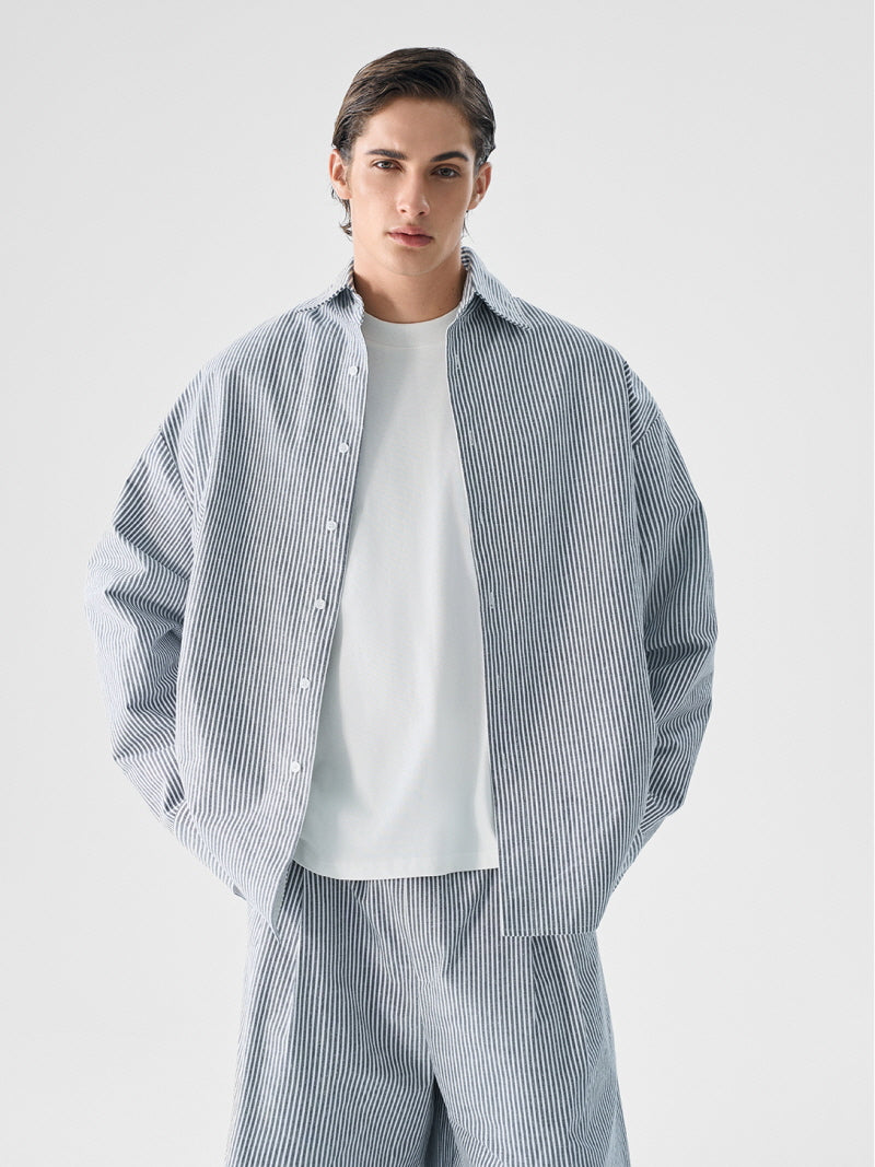 Light Blue Stripe Cotton Jacket Shirt