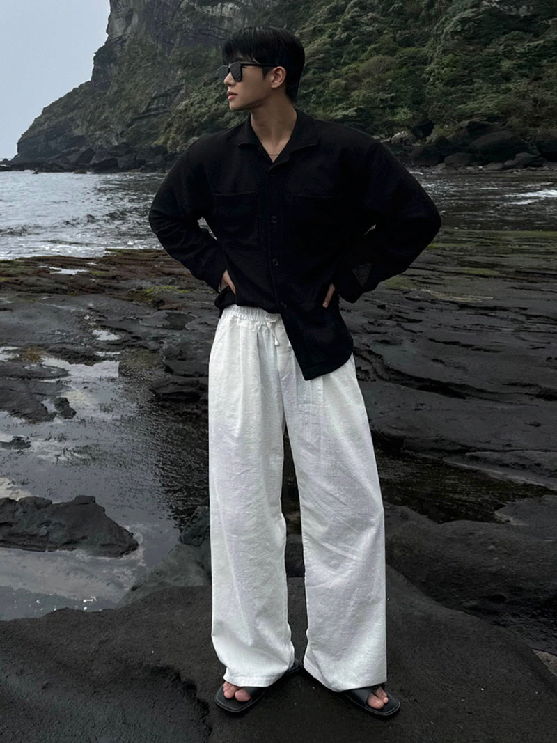 White Linen Wide Casual Pants