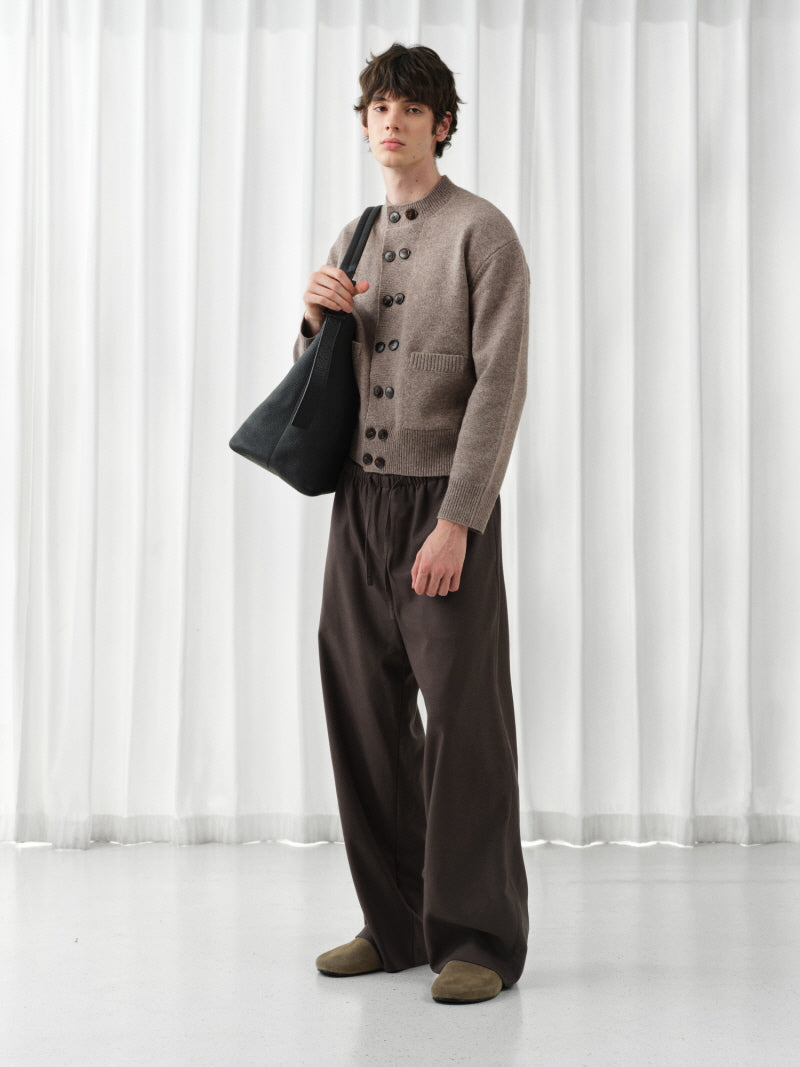 Mercerized Wool Blend Wide Trousers