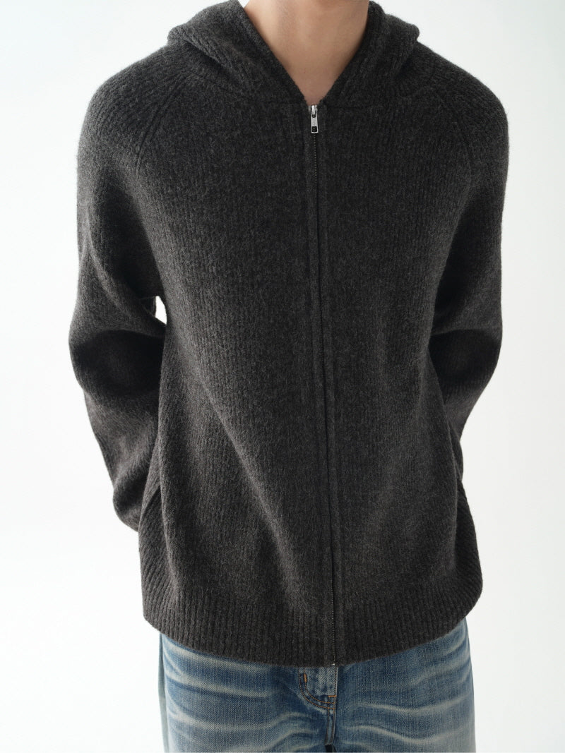 Chunky Hood Zip Knit Jacket