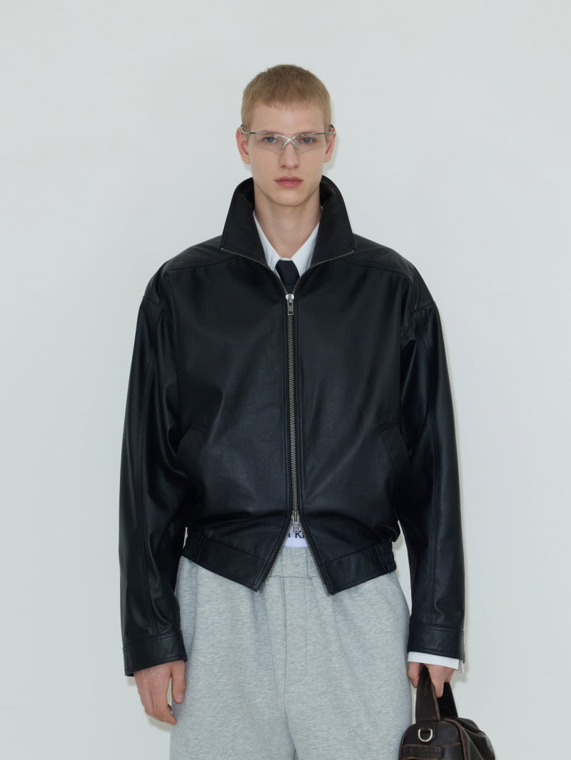 Apex Cropped Leather Bomber