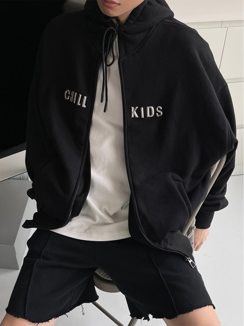 Metal Loose Cotton Zip Hoodie