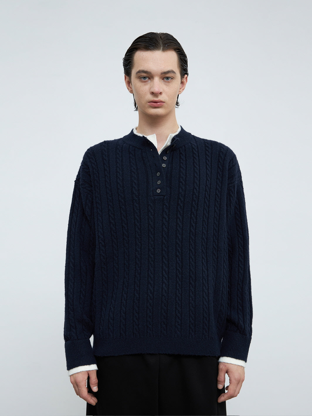 Jacquard Wool Blend Henry Knit