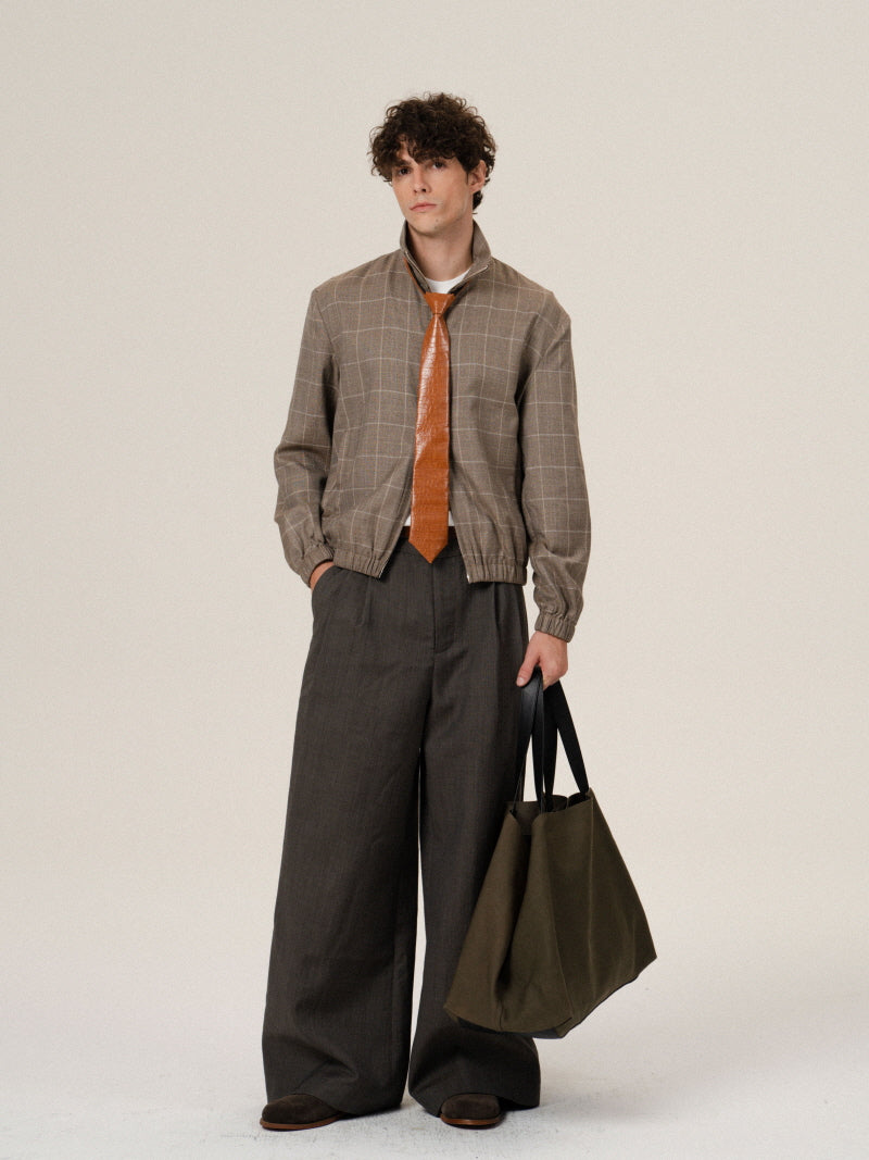 Silk Wool Check Zip Jacket