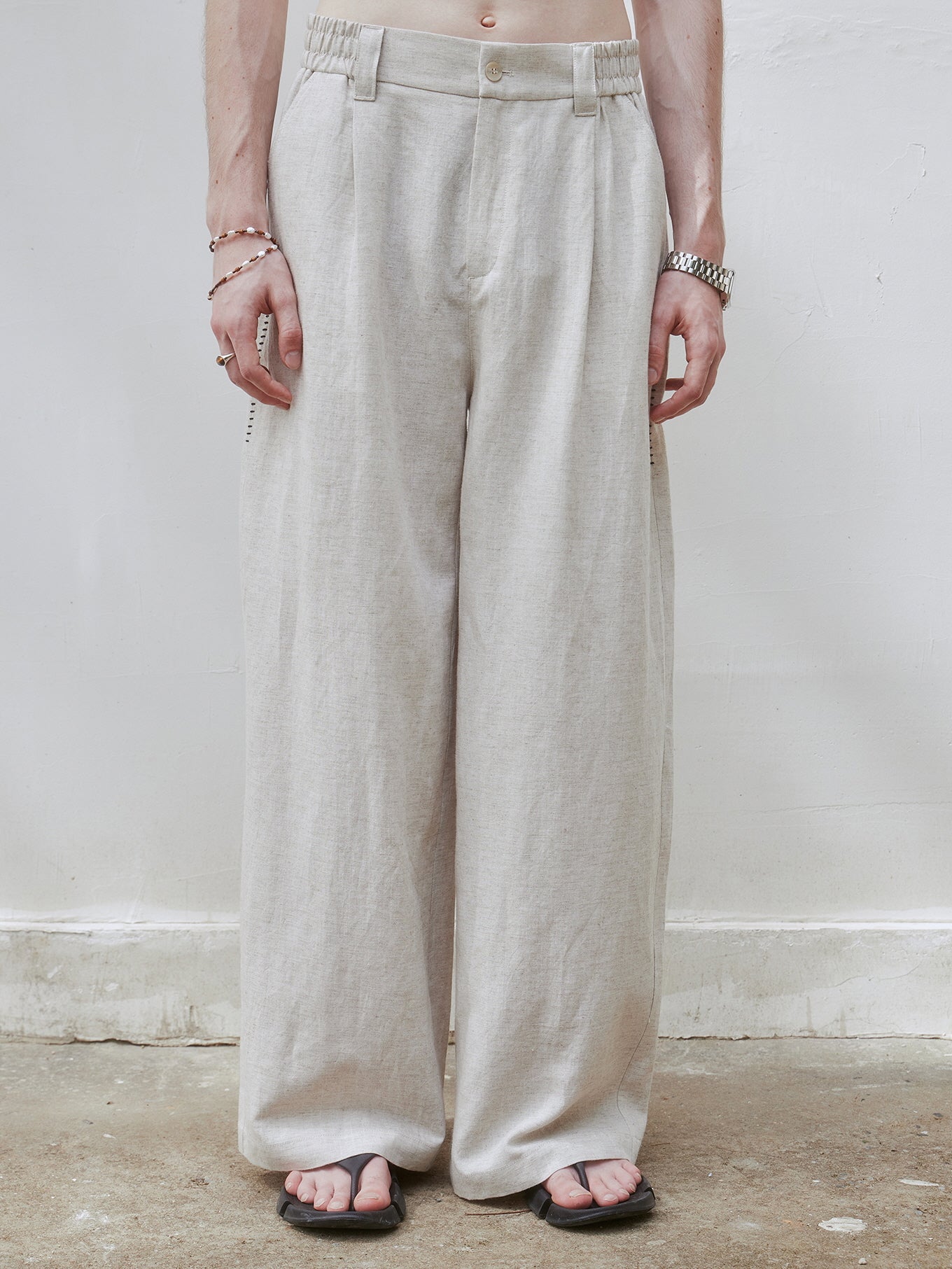Draped Linen Blend Pants