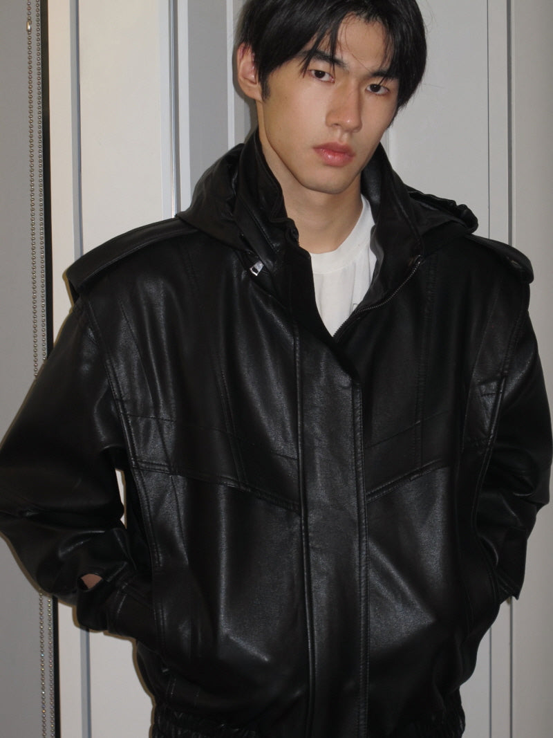 Sculpted Shoulder Leather Jacket