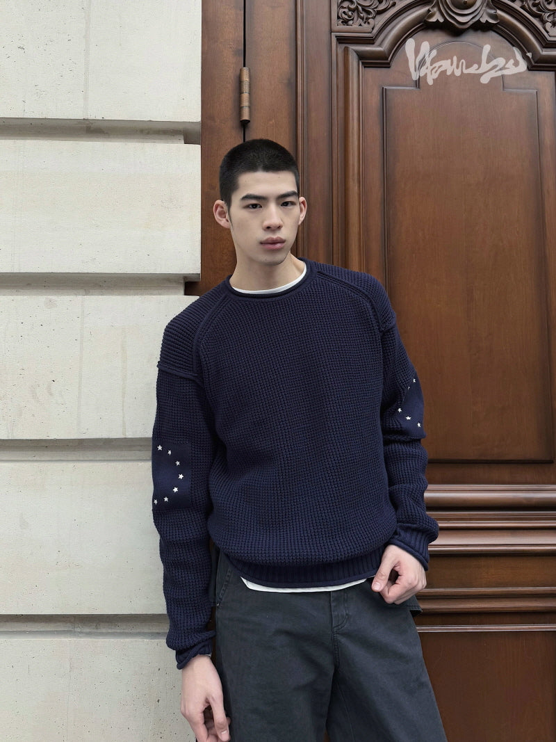 Navy Honeycomb Jacquard Sweater