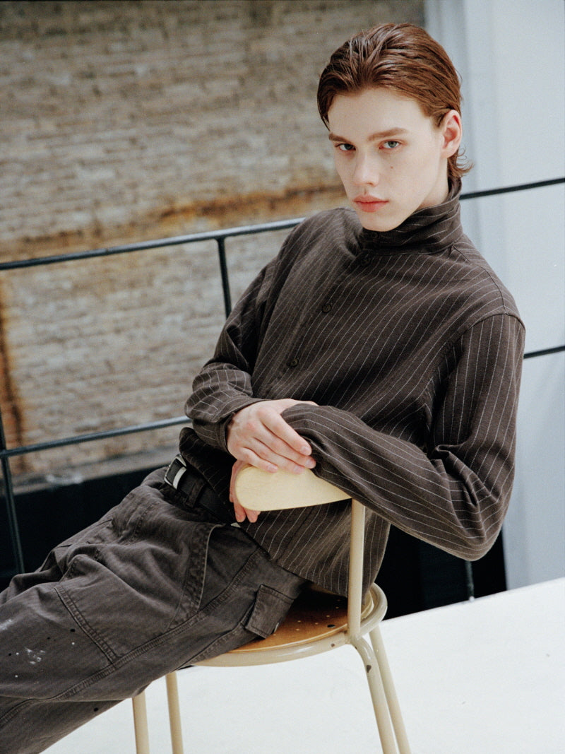Striped Linen Blend Drape Shirt