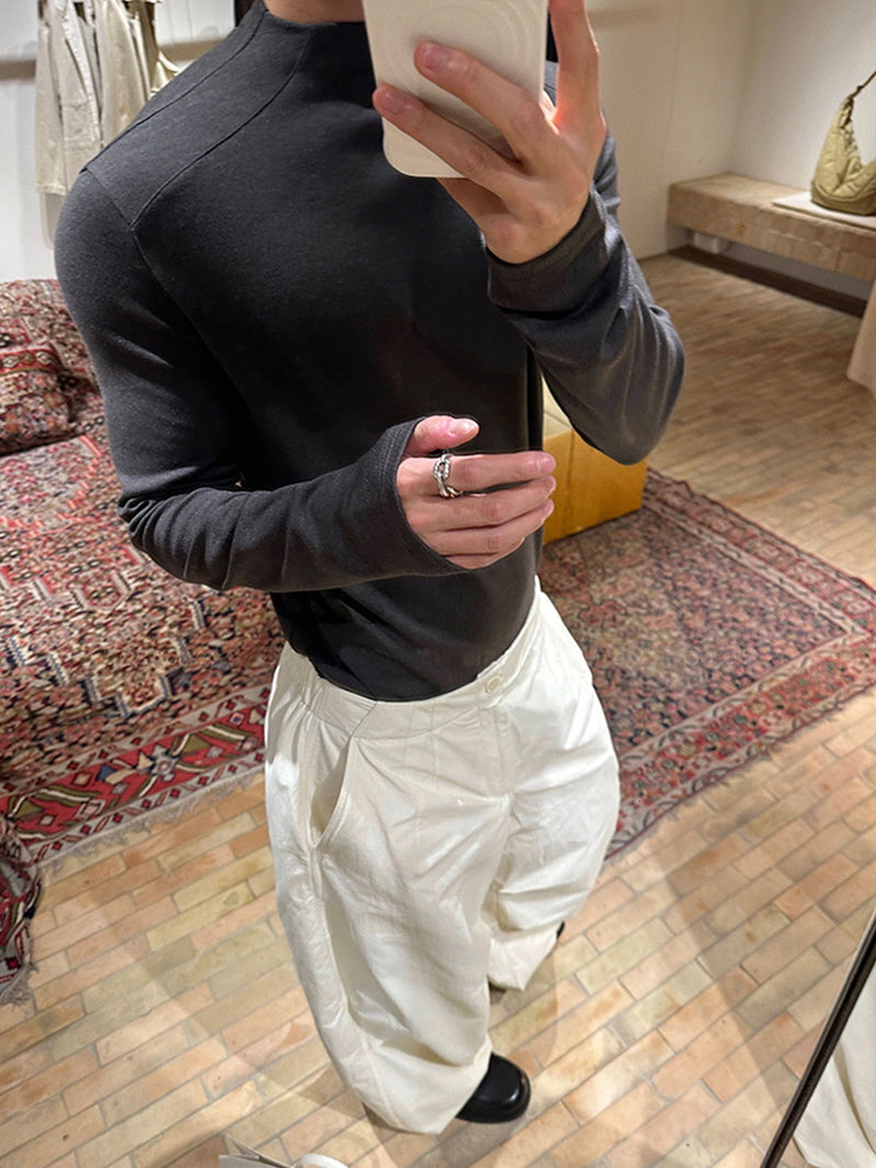 Velvet Brushed Semi-Turtleneck Tee