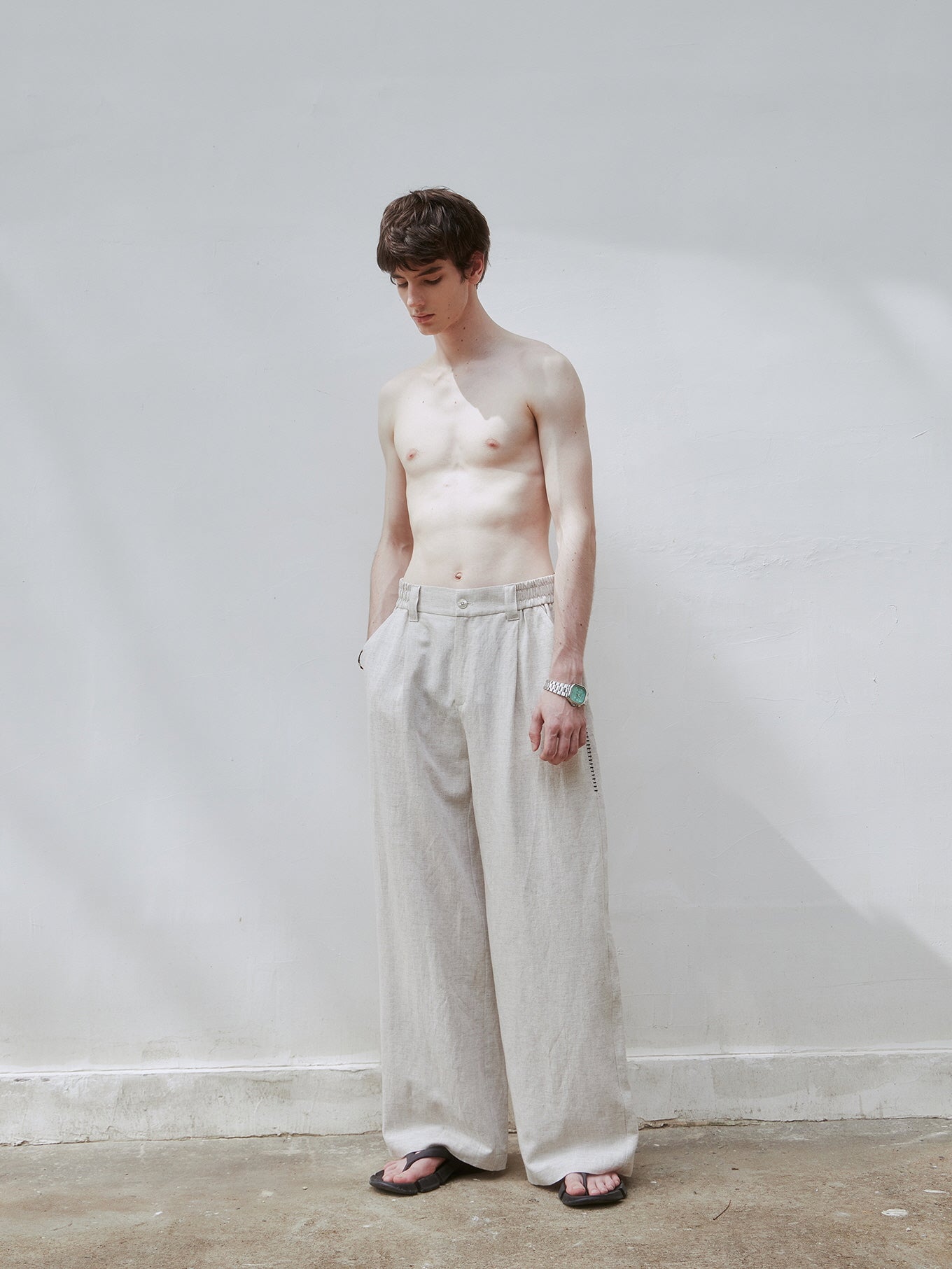Draped Linen Blend Pants