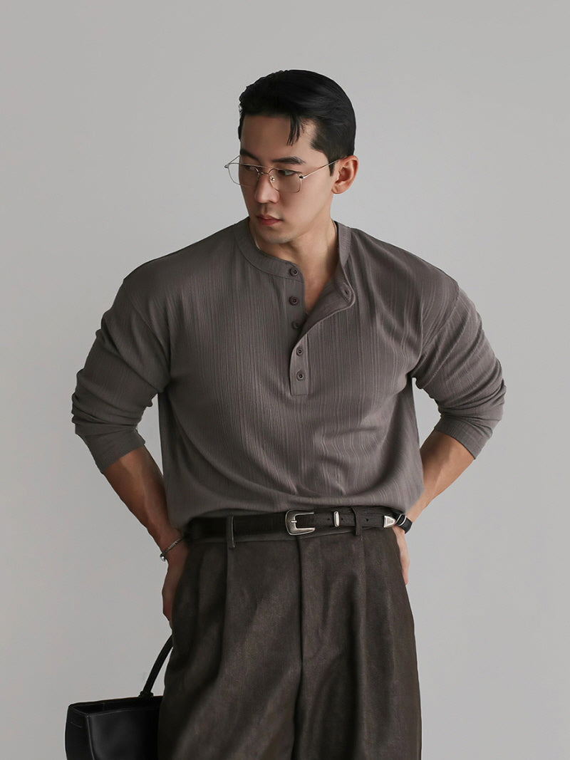 Henry Collar Vertical Stripe T-Shirt