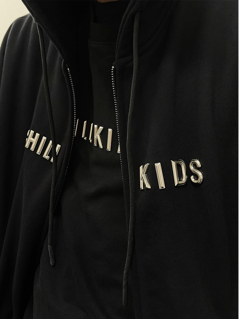 Metal Loose Cotton Zip Hoodie