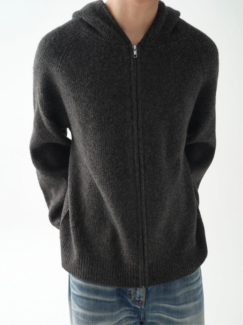 Chunky Hood Zip Knit Jacket