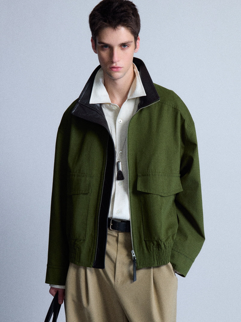 Retro Stand Collar Splice Jacket