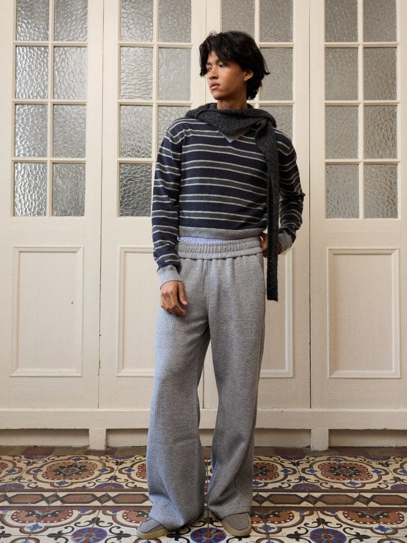 Cropped Stripe V-Neck Knit