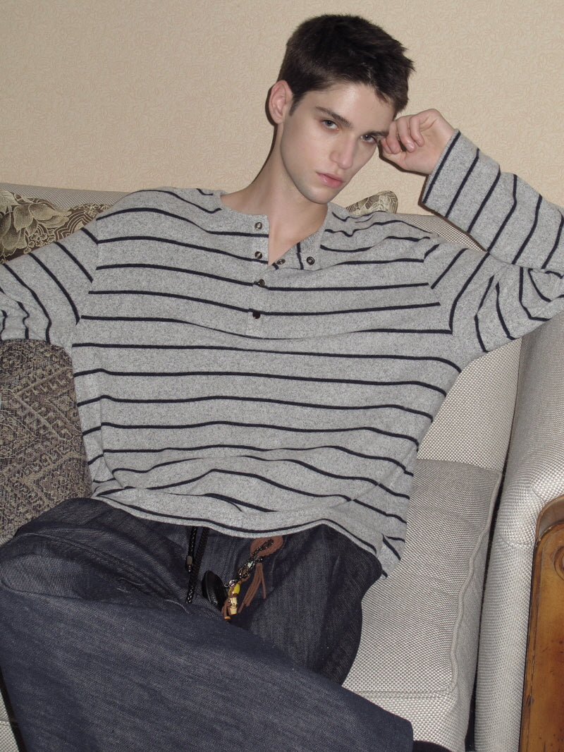 Boyfriend Stripe Button Tee