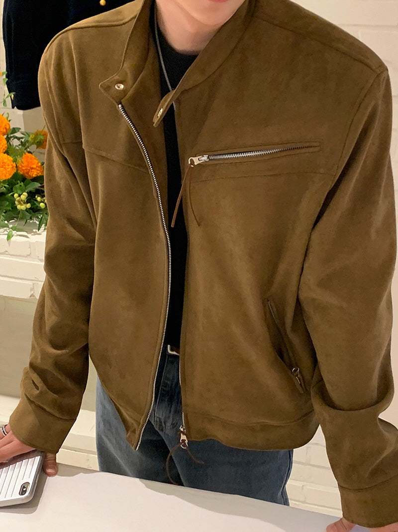 Suede Cropped Stand-Neck Jacket