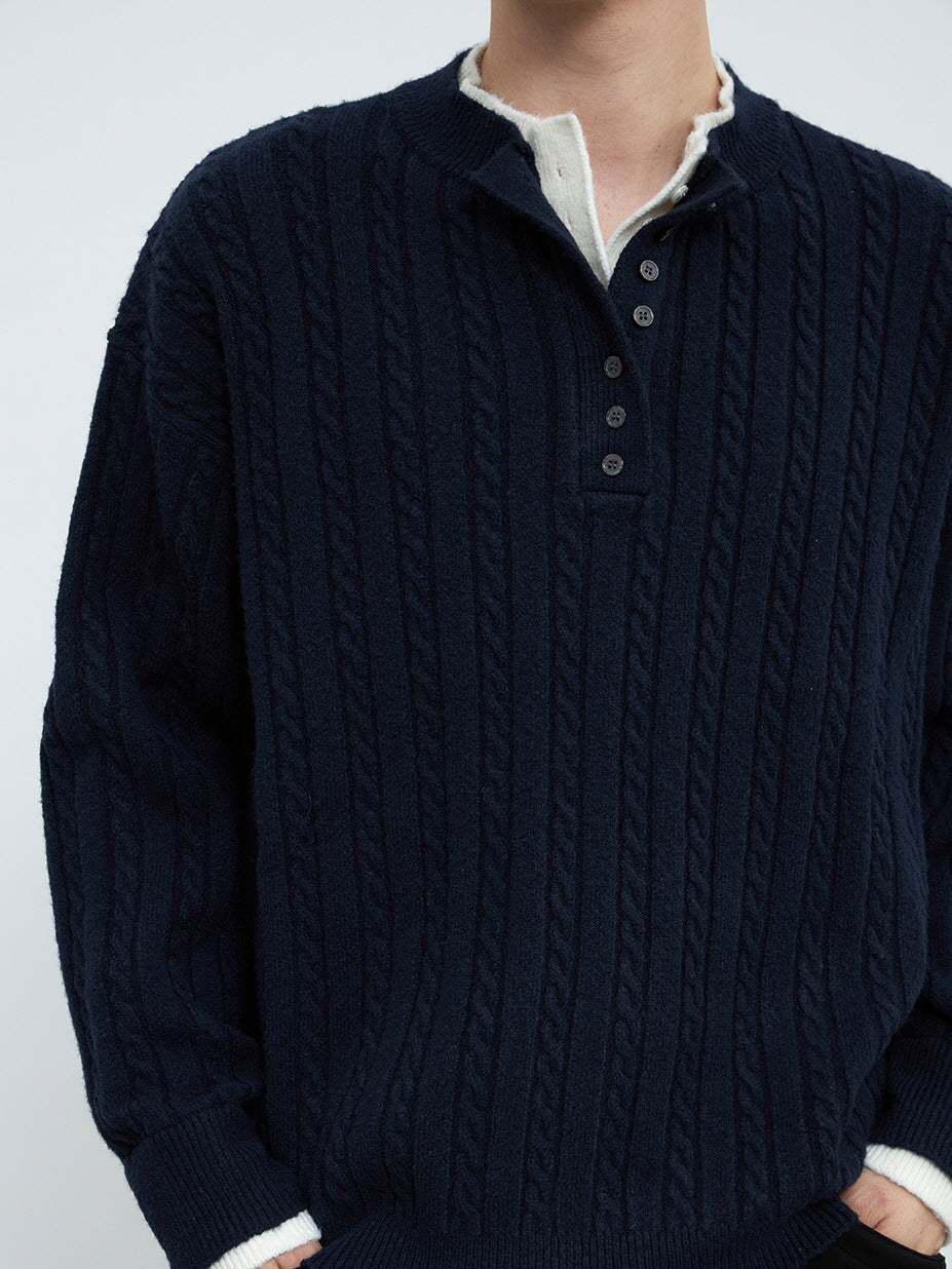 Jacquard Wool Blend Henry Knit