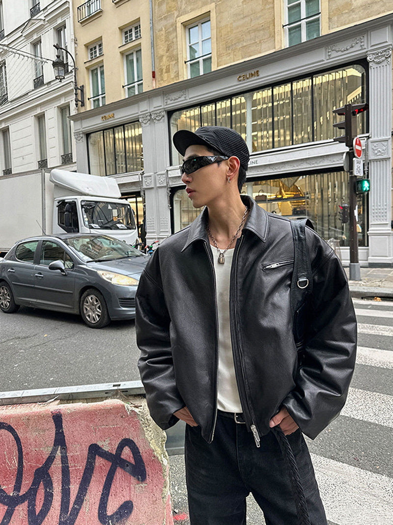 Wide Harrington Leather Jacket