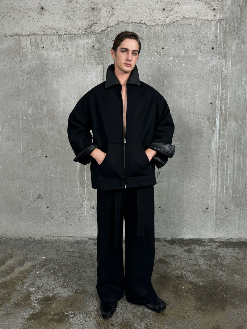 Leather Collar Tweed Jacket