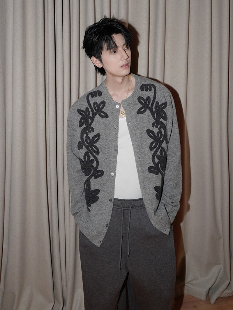 Floral Wool Knit Cardigan