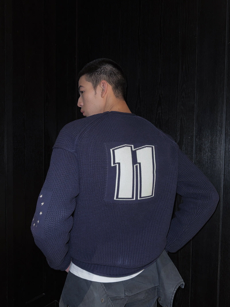 Navy Honeycomb Jacquard Sweater