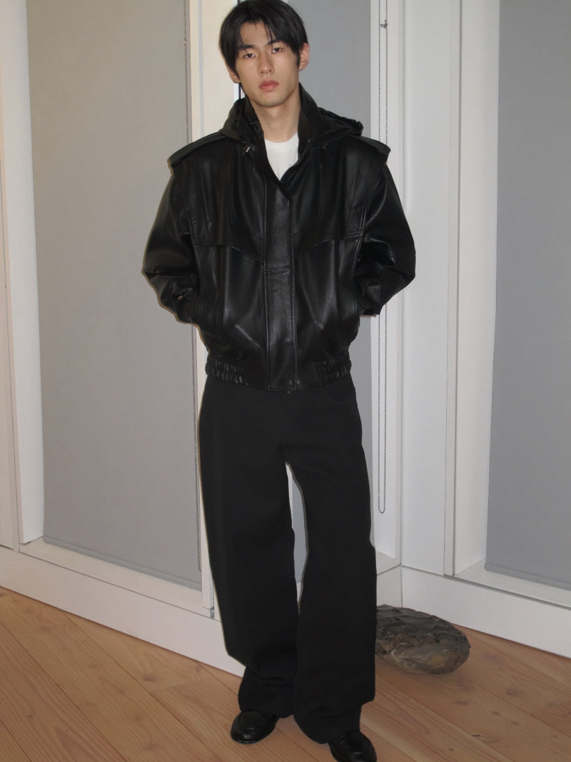 Sculpted Shoulder Leather Jacket