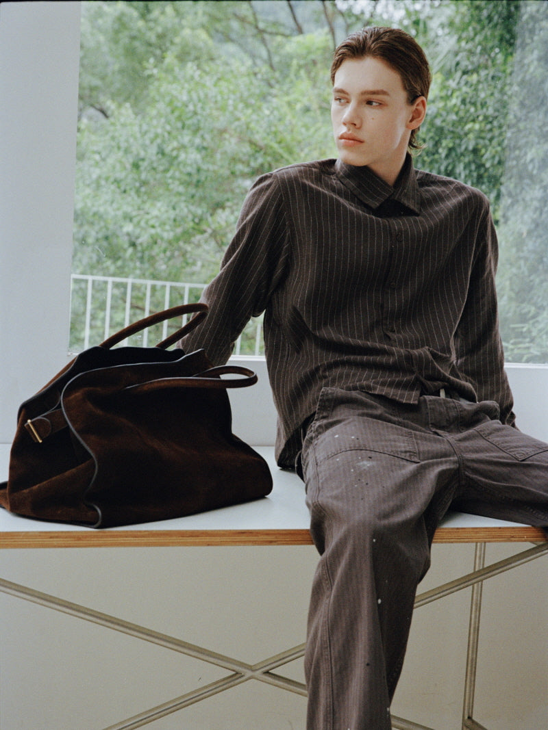 Striped Linen Blend Drape Shirt