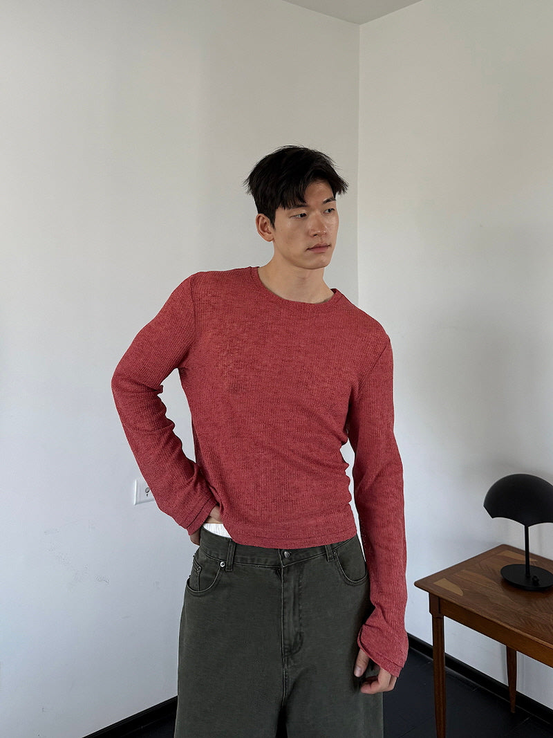 Dark Red Cut-Out Knit Cover-Up