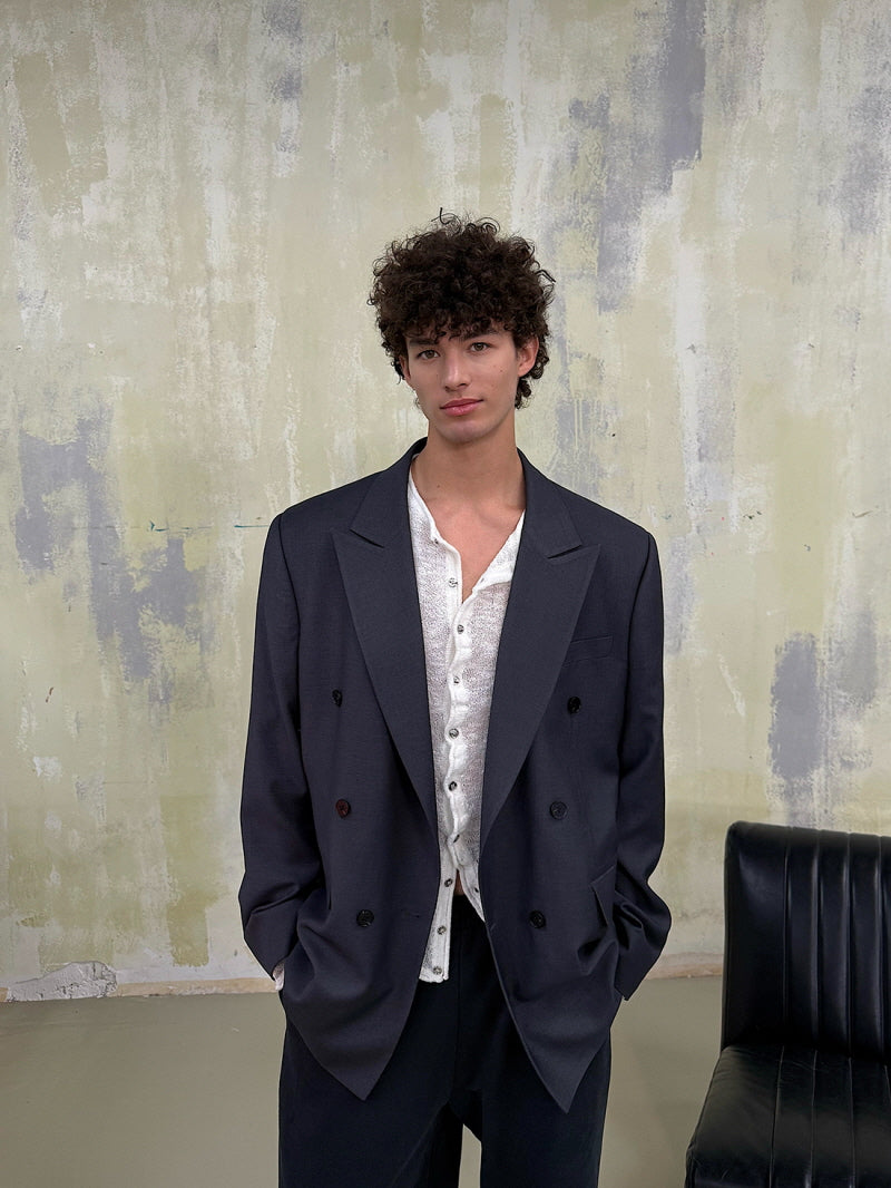 Grey Double-Breasted Blazer