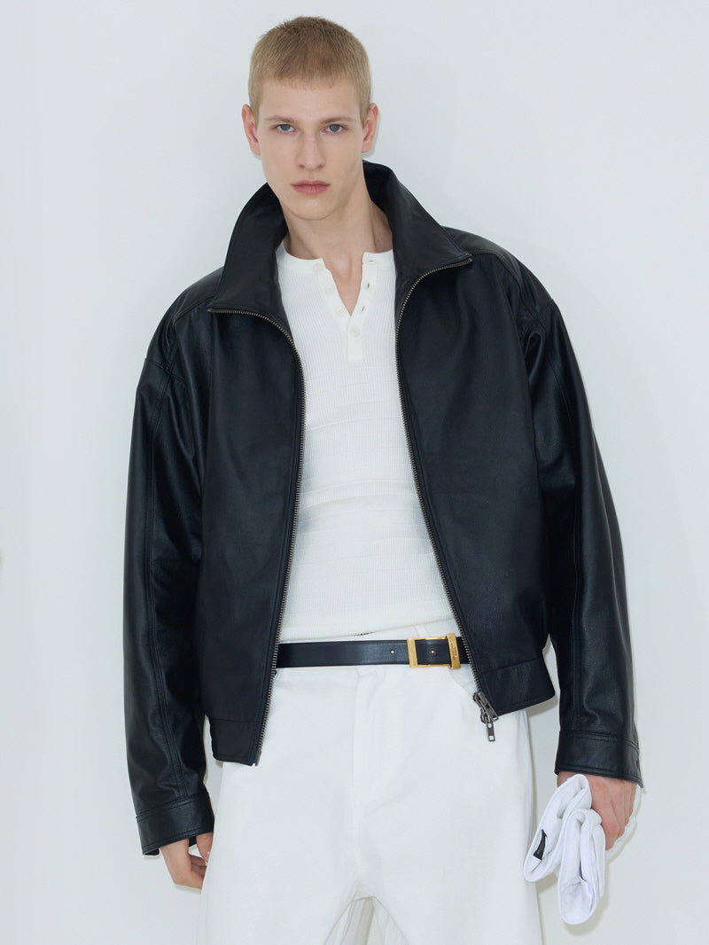 Apex Cropped Leather Bomber