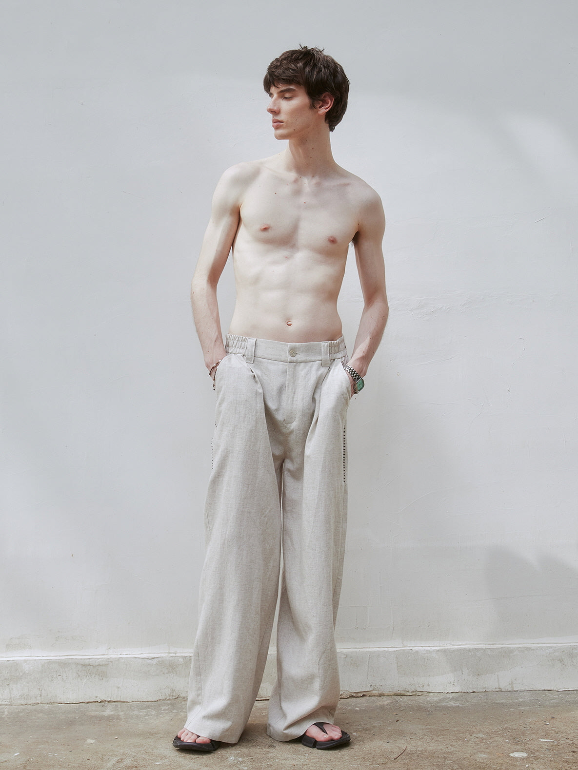 Draped Linen Blend Pants