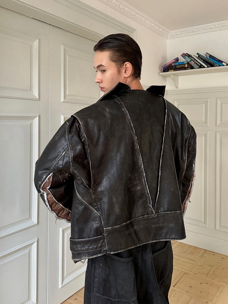 Deconstructed Faux Leather Biker Jacket