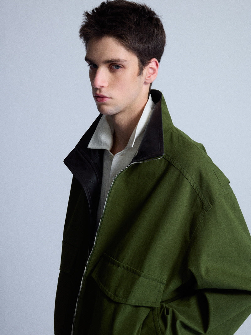 Retro Stand Collar Splice Jacket