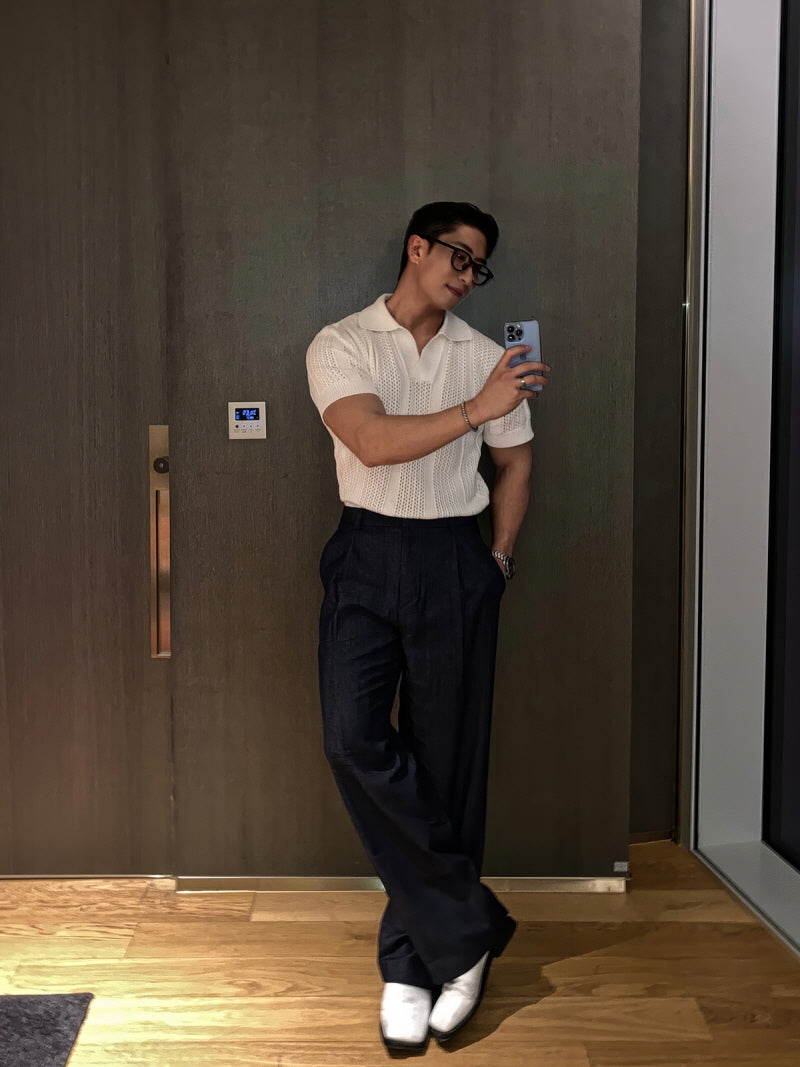 Premium Knit Polo with Subtle Cutouts