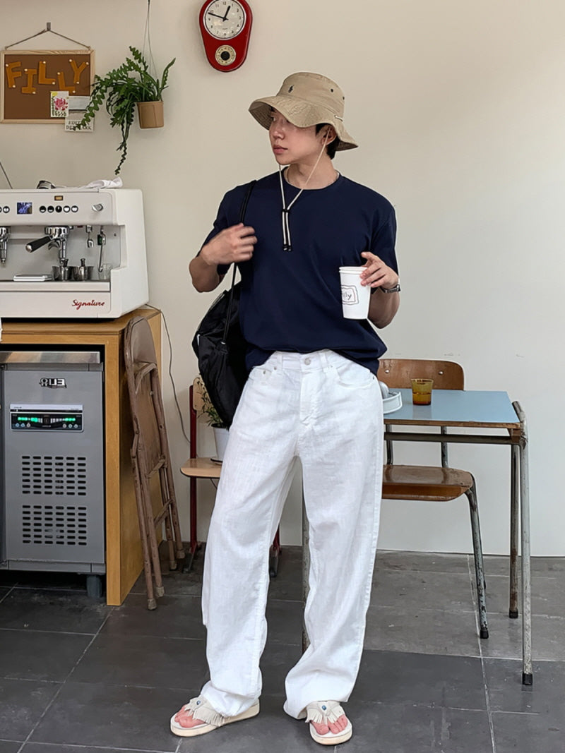 Linen Wide-Leg Slacks