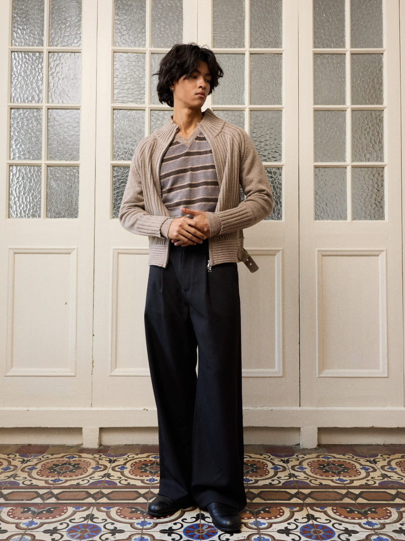 Two-Tone Pleated Wide Trousers