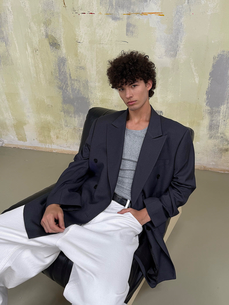Grey Double-Breasted Blazer