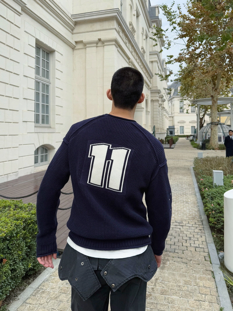 Navy Honeycomb Jacquard Sweater